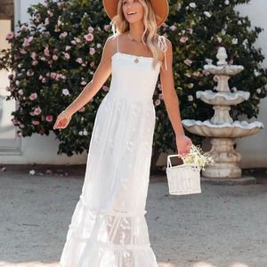 VICI Ceremony Smocked Embroidered Lace Maxi Dress